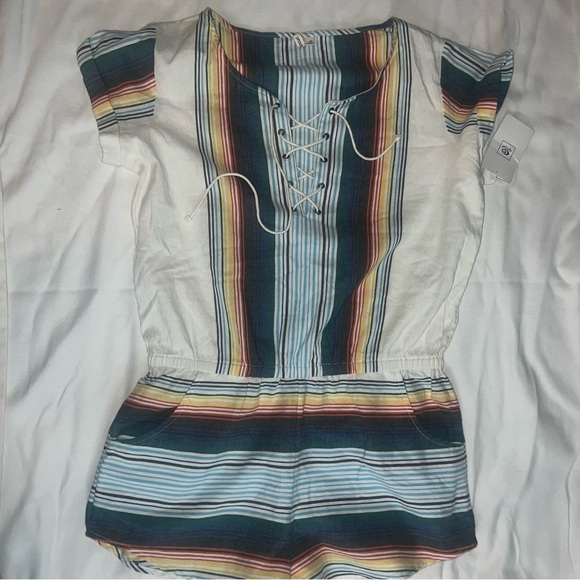 🏄🏽‍♀️ NWT RIP CURL shorts BEACH BAZAAR ROMPER striped lace front swim medium m - Picture 10 of 10